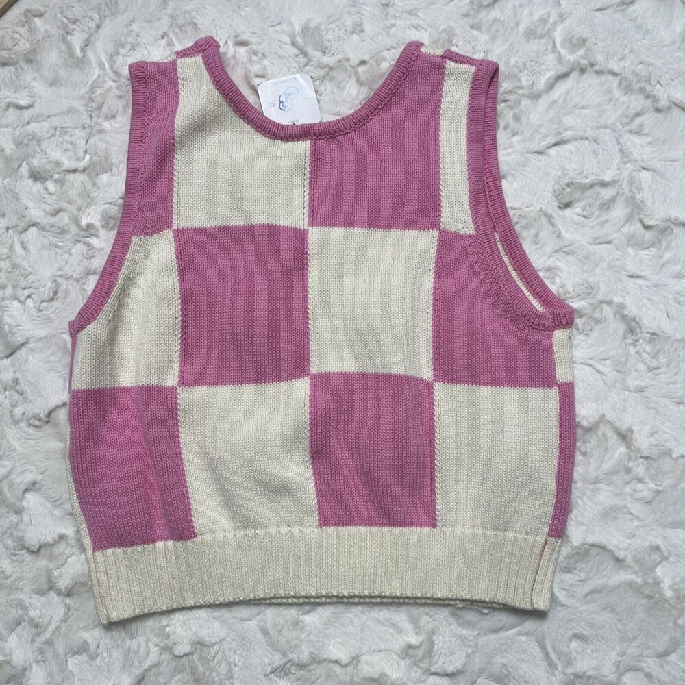 Entro Women's Pink White Crochet Detail Flowers Stretch Knit Top Size M - Picture 5 of 7